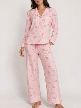Pink Bow Stripe Pajama Set Sleepwear Loungewear Coquette Cottagecore Girly XL